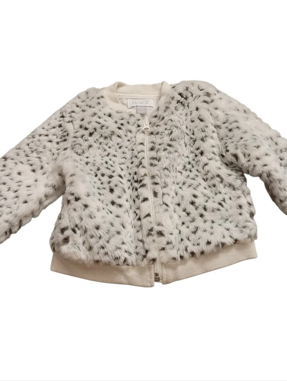 The Children's Place 18- 24 Months White and Black Faux Fur Jacket Girls